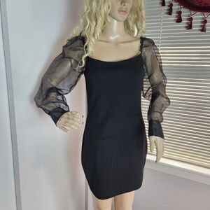 Elegant Black Sheer Sleeve Dress